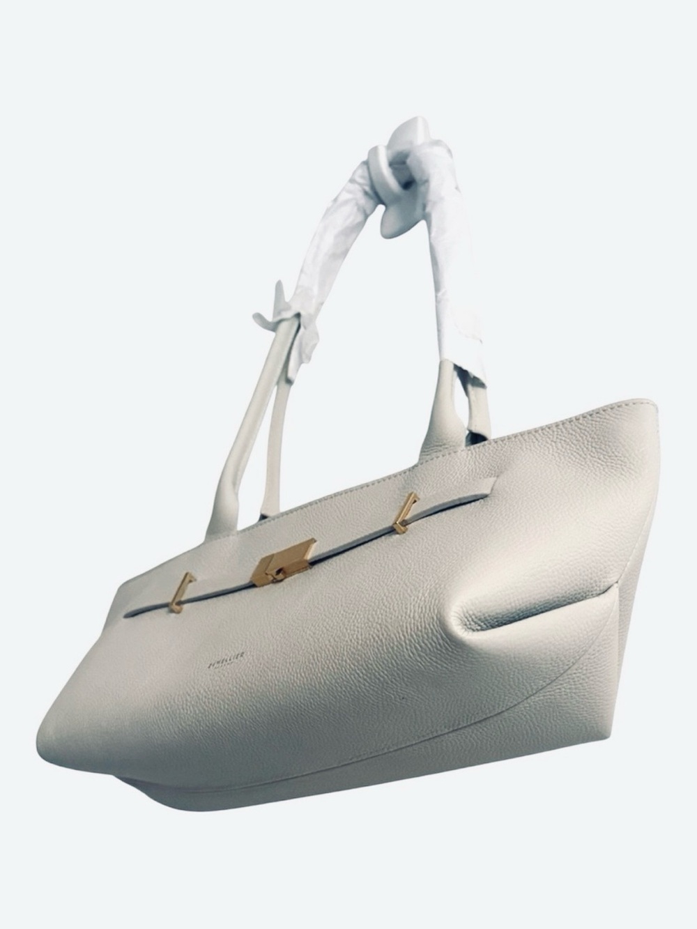 DeMellier London The New York Shoulder Bag Chalk White Grained Leather Gold NWT - Picture 11 of 15